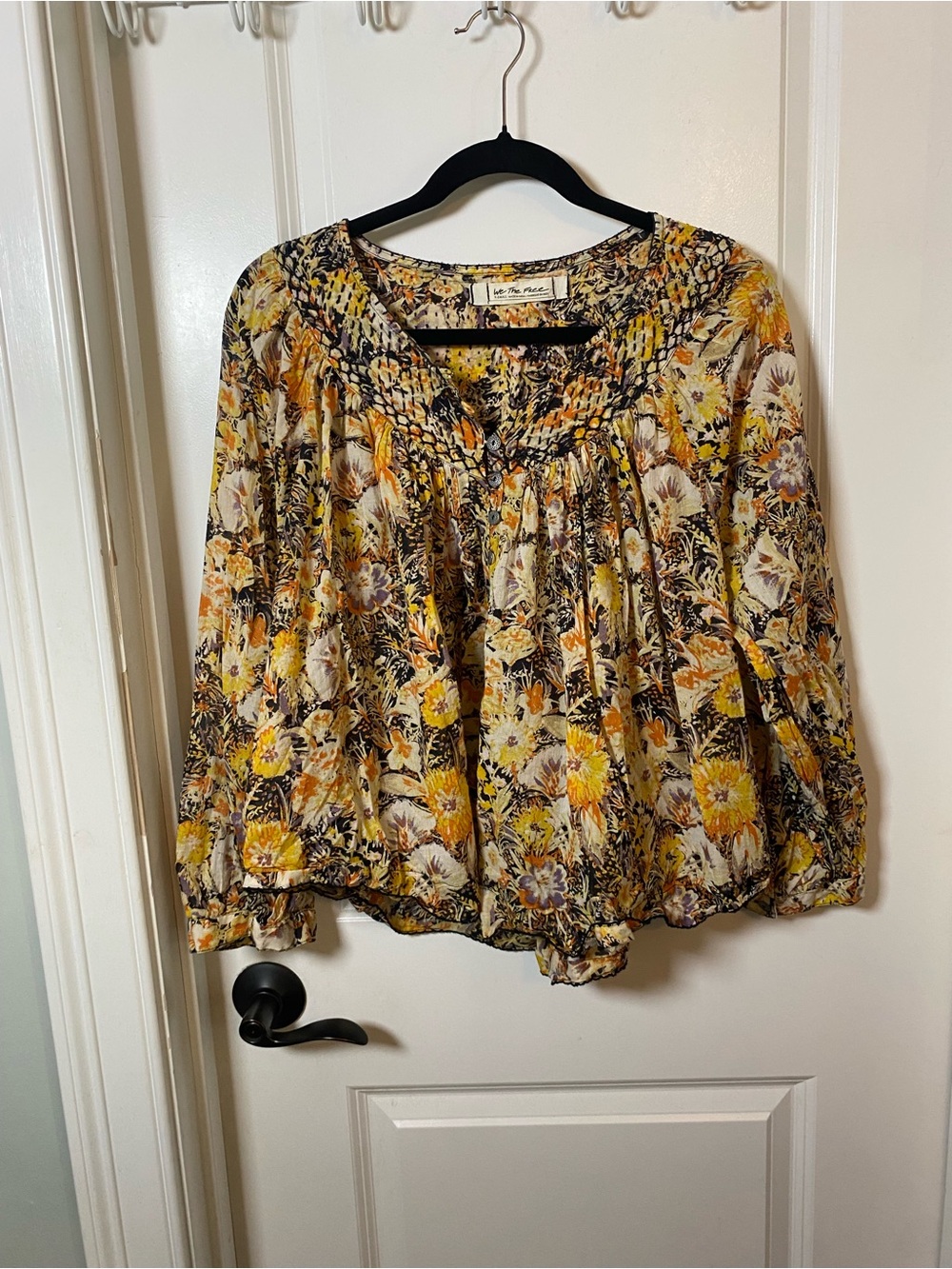 We The Free Yellow Floral Boho Blouse Fall Autumn